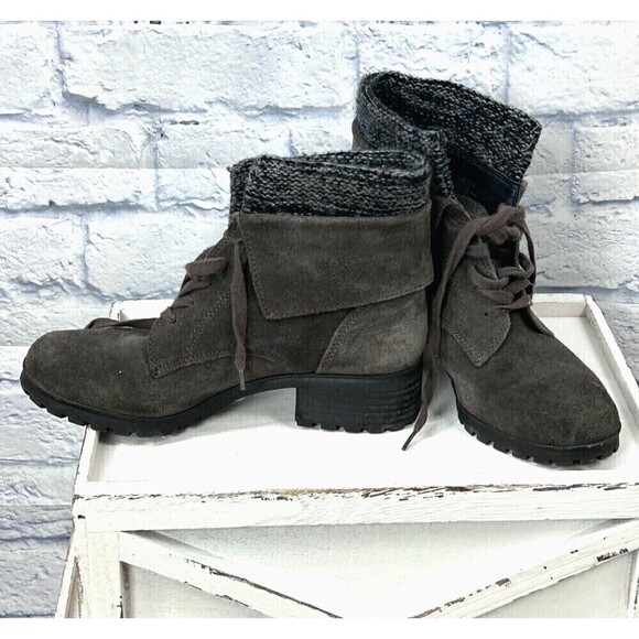 Lucky Brand Heylie Suede Lace Up Fold Over Ankle Boot Combat Boot Grey Size 7.5M - Picture 8 of 12